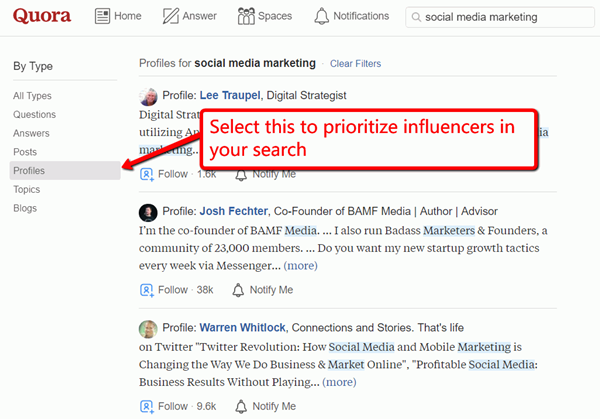 quora profiles tips to find b2b influencers
