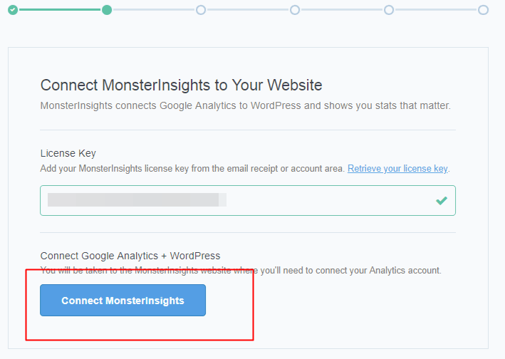 MonsterInsights connect with google analytics